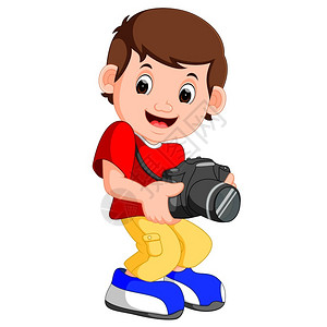 拿着相机的孩子拿着相机的小男孩卡通插画