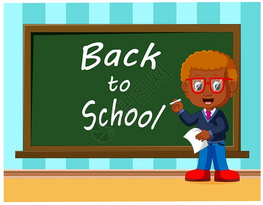 小学生擦黑板回到学校可爱的中学生在黑板上回答一个教训插画