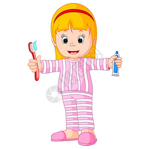 一个女孩在刷牙的卡通背景图片