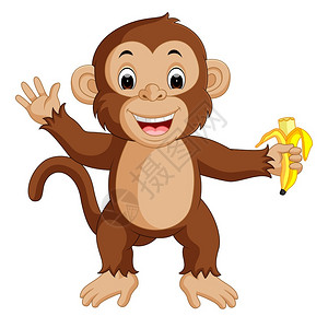 香蕉微笑吃香蕉的可爱猴子漫画插画