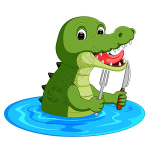免费水刀素材卡通鳄鱼准备吃饭插画