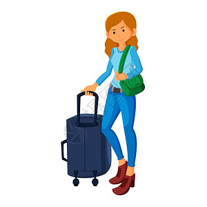 手提箱乐趣携带旅行箱的年轻女游客插画