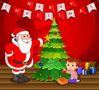圣诞树和可爱的小孩图片
