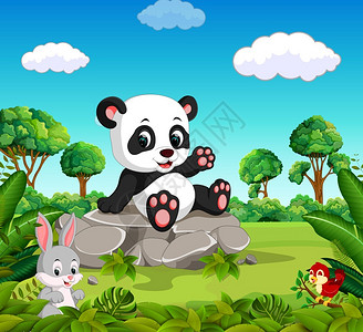 熊猫妈妈森林里的熊猫插画