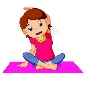 盘腿微笑女孩做瑜伽的可爱孕妇格插画