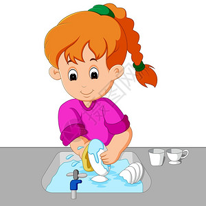 洗盘子的女孩图片