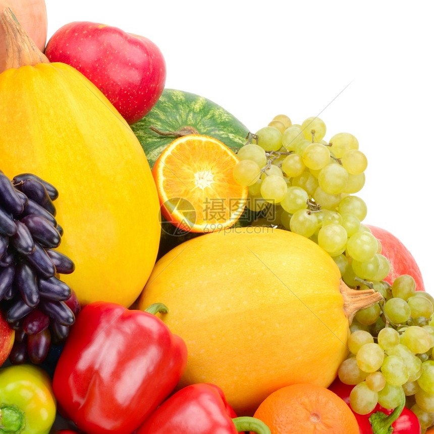 一组蔬菜和水果孤立在白色背景图片