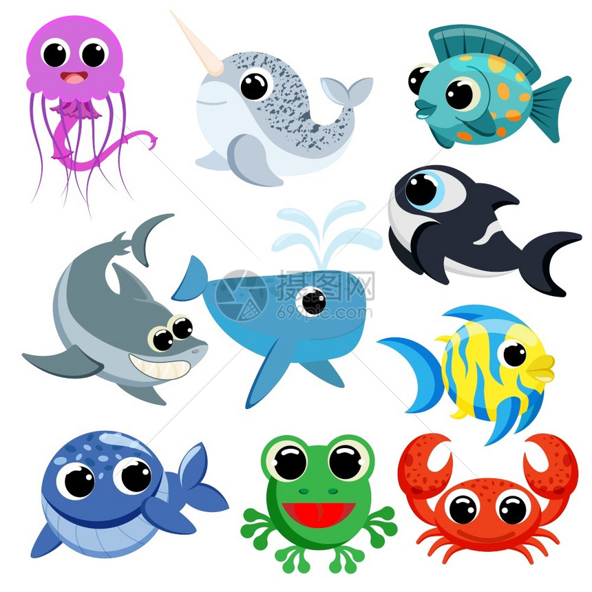 可爱的海洋动物矢量图图片