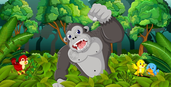 资源巨人森林中的大猩猩插画