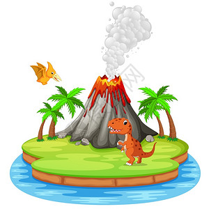 火山小视频恐龙和火山爆发插图插画