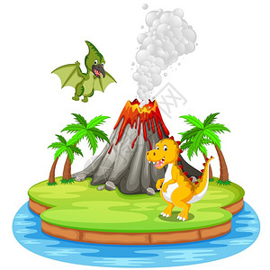 霸王龙和火山爆发插图图片