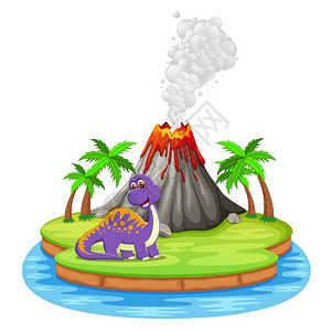 棘背龙和火山爆发插图图片