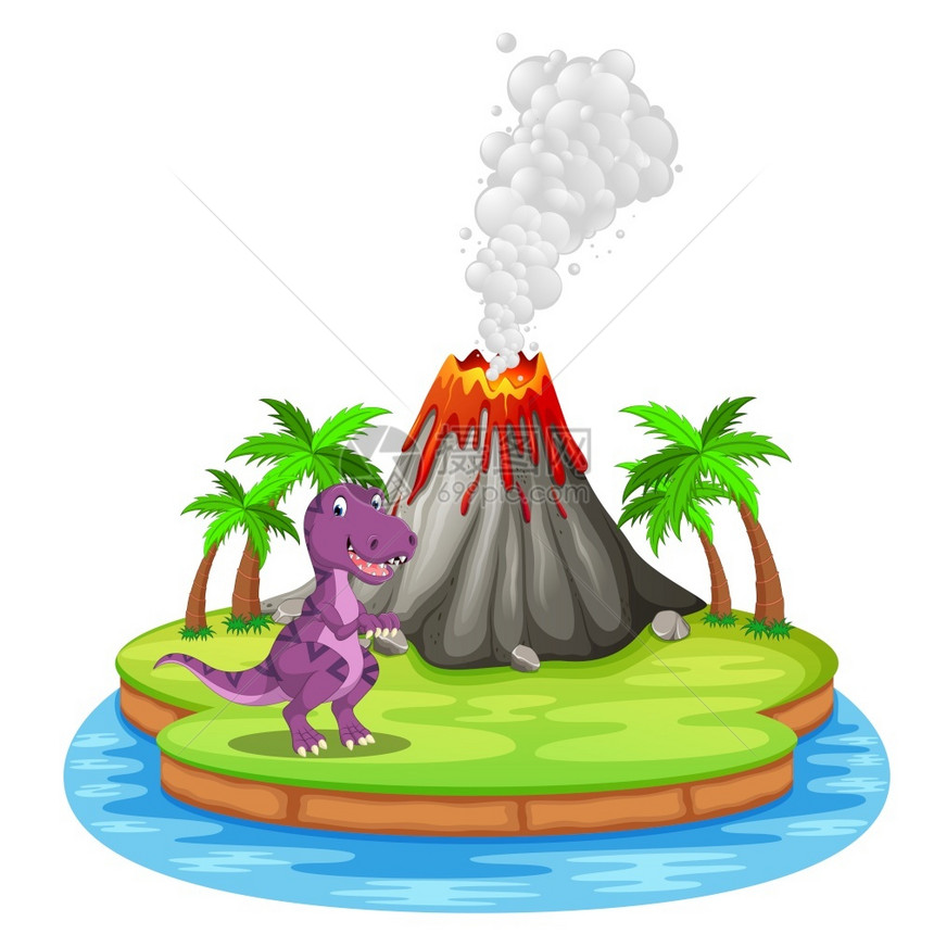 恐龙和火山爆发插图图片