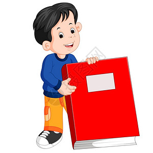 一个小男孩拿着本巨大的红书插画