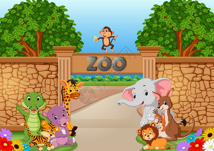食蚁兽动物园里的动物插画