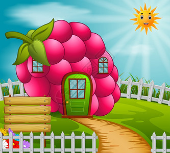 花园中的树莓屋子卡通矢量插画图片