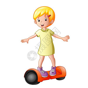 玩陀螺的女孩乘坐电动摩托车的少女插画