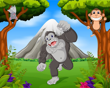 猴子山塞勒姆丛林中的大猩猩插画