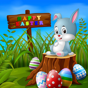 花园插图中的兔子和鸡蛋图片