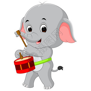 大象跳舞玩鼓的可爱大象插画