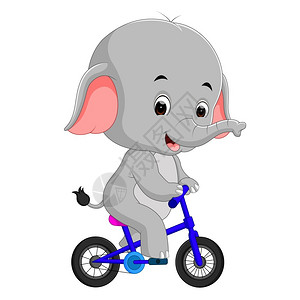 清迈骑大象可爱的快乐大象骑自行车插画