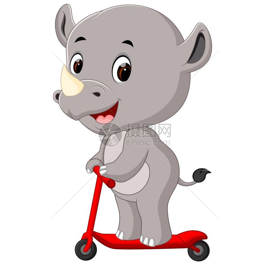 可爱的犀牛骑着滑板车图片