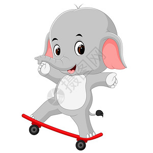 玩滑板的可爱大象图片