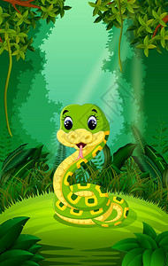 卡通蛇在清绿的林中的蛇设计图片