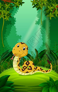 顿在清绿的林中的蛇插画