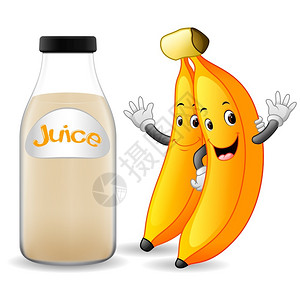 香蕉牛奶汁一瓶香蕉汁加可爱卡通香蕉插画