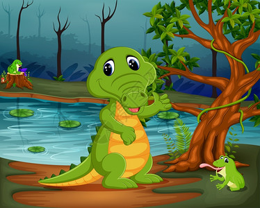 丛林中的鳄鱼和青蛙高清图片