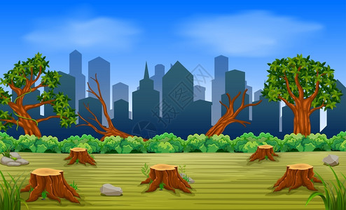 景观剪贴画砍伐森林树木插画