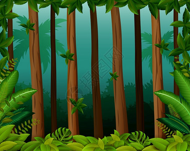 臭氧空洞林中树木背景插画