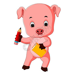 小猪转笔器养猪书和铅笔插画