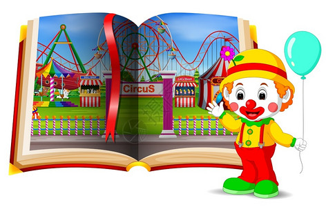 小丑和游乐园图书卡通矢量插画图片