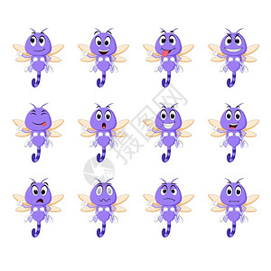 卡通可爱具有不同面容表达的紫色昆虫背景图片