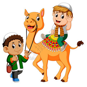 骑骆驼的小孩插画