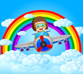 彩虹风景专业驾驶飞行的飞行员图片