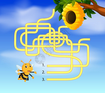 蜂巢迷宫益智游戏帮助蜜蜂找回家的路插画