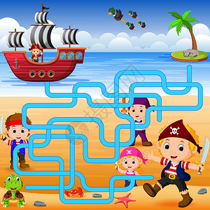 约翰隆加岛益智游戏帮海盗找到海盗船插画
