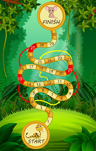 森林背景中蛇和老鼠的卡通矢量游戏模板图片