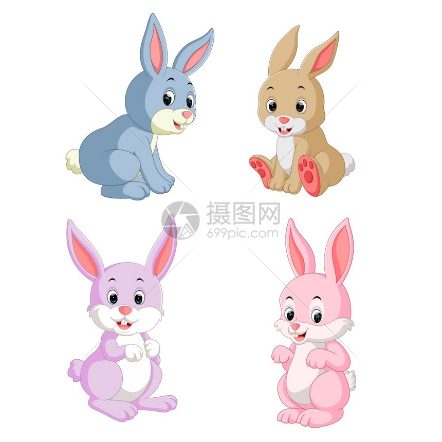 不同颜色的卡通可爱兔子图片