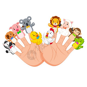 动物的手手戴10个指动物木偶这真的很有趣插画