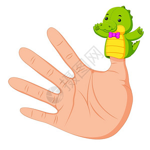 小鳄鱼拇指上戴鳄鱼手木偶的插画