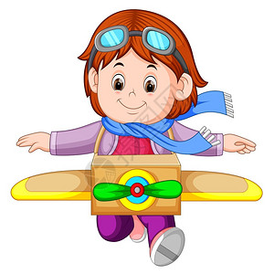 酿造的飞机玩飞机游戏的可爱小女孩插画