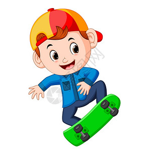 特技男孩滑冰和跳插画