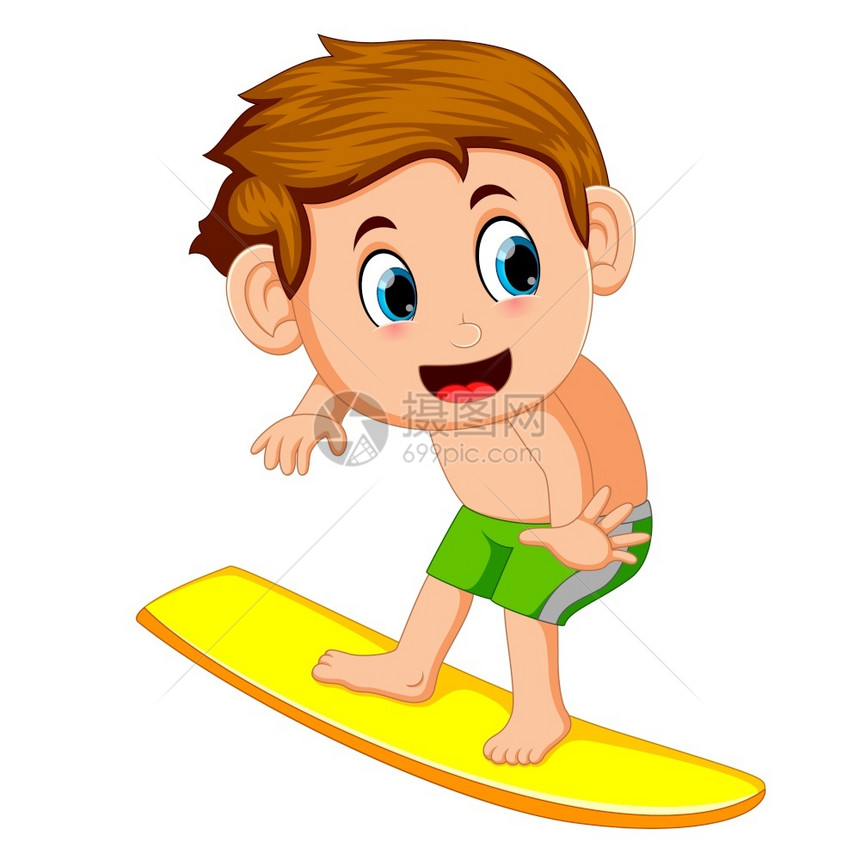卡通可爱冲浪的小男孩图片