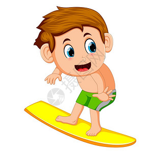 穿泳衣小男孩卡通可爱冲浪的小男孩插画