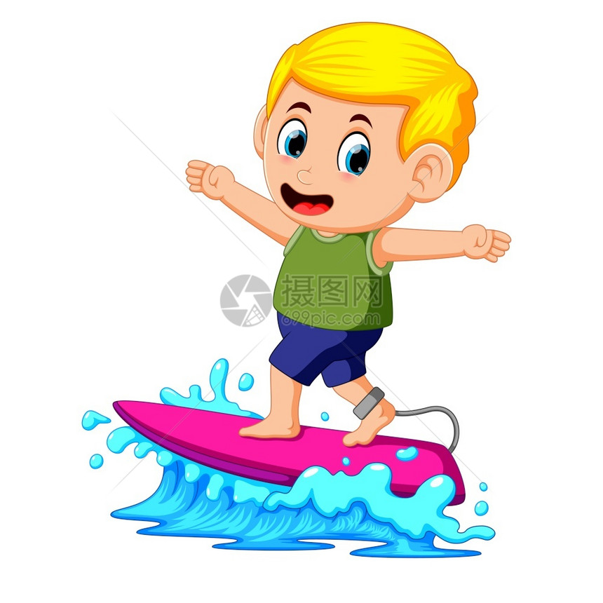 卡通可爱冲浪的男孩图片