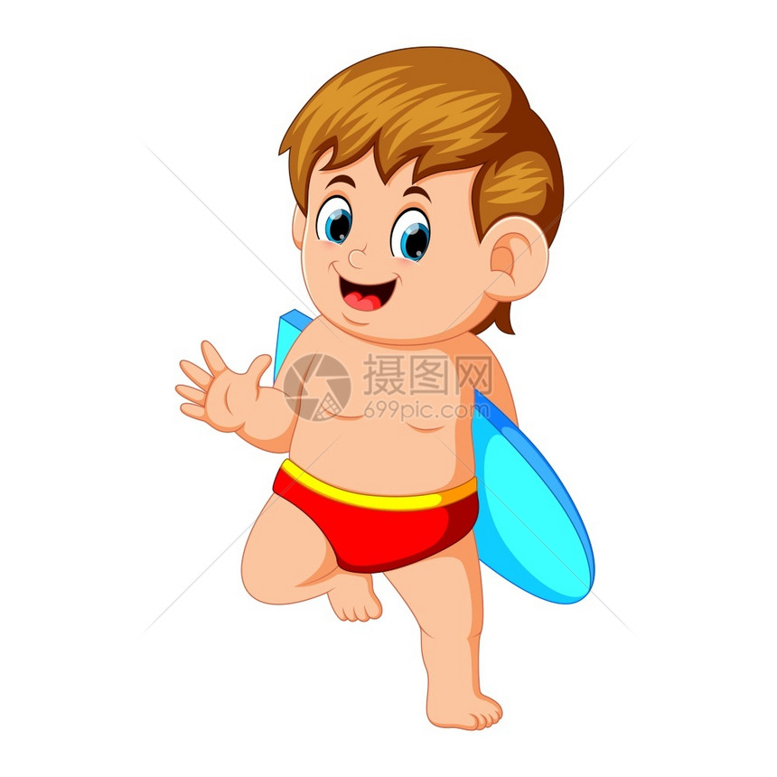 可爱的小男孩拿着冲浪板图片